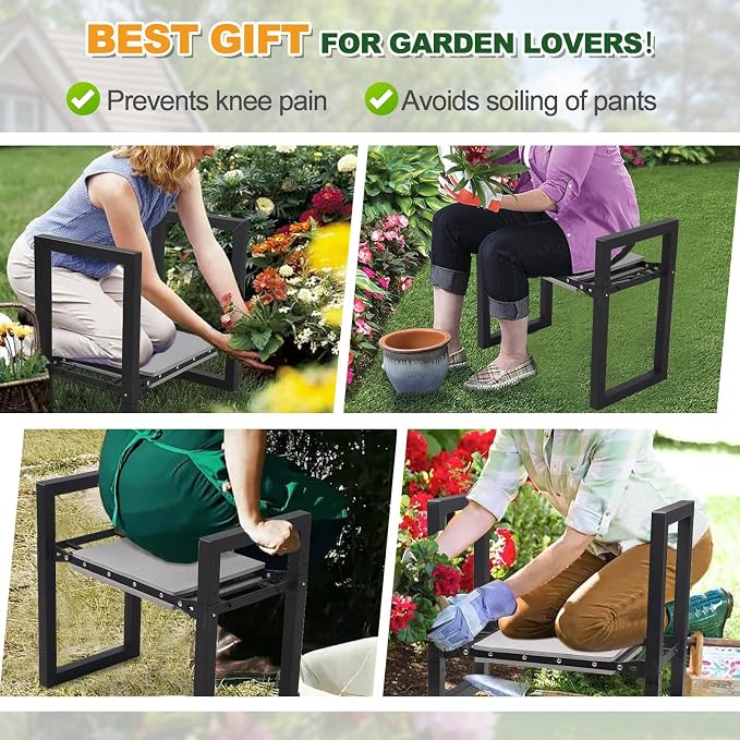 Garden Kneeling Stool Foldable, 2-in-1 Portable Kneeler and Seat with 12.6" Extra Wide Thickened Cushion, Comfortable for Gardening, Weeding, Outdoor Use - Support Up to 330lbs, Lightweight & Sturdy