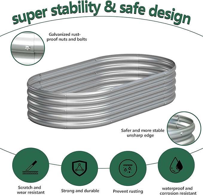 4x1.5x1FT Galvanized Raised Garden Bed Kit,Vegetable Boxes-Oval Metal Flower Box,Large Planter Raised Beds Outdoor Garden for Planting,Fruit,Herb-Silver