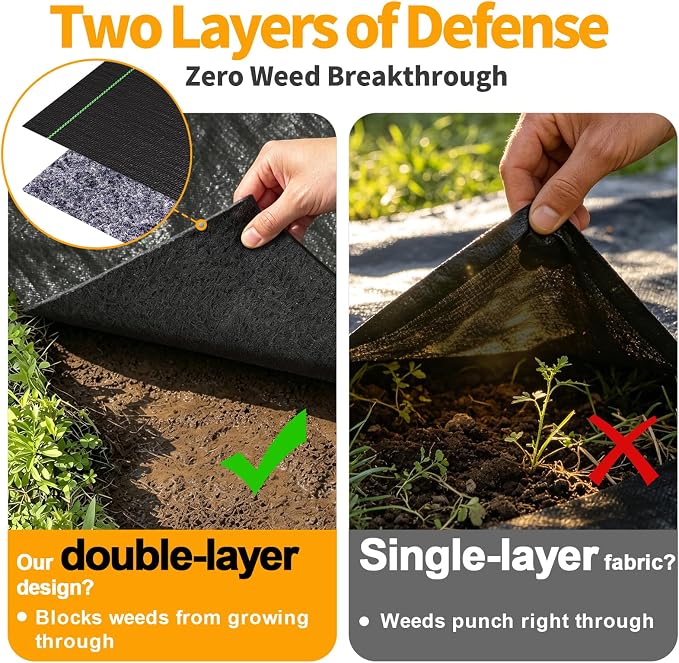 AMAGABELI 5.8oz 3ft x 50ft Weed Barrier Landscape Fabric Double Layer Garden Cloth Heavy Duty Weed Control Blocker Mat Gardening Ground Cover Durable Woven Geotextile Fabric Driveway Underlayment