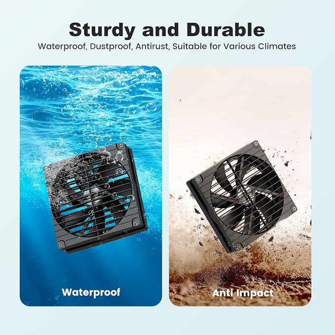 7.1" Solar Greenhouse Fan 2 Pack, 25W x 2 Large Solar Powered Intake and Exhaust Fan Outdoor Waterproof, 16.5 ft Cord, Strong Airflow for Chicken Coop Circulation and Ventilation, No Battery