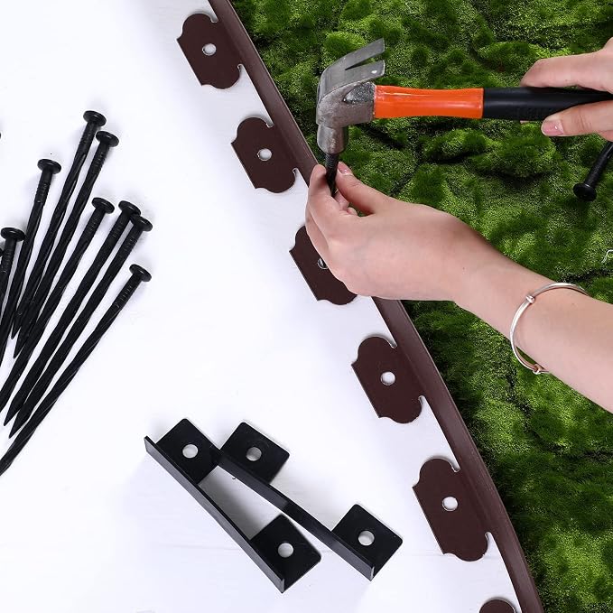 Queekay 148FT 2 Inch Tall Landscape Edging Kit with 70 Spikes 20 Connectors Plastic Garden Landscape Edge Border Flexible Landscaping Edging for Lawn Garden Yard Flower Bed(Brown,2 Inch)