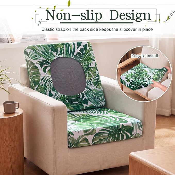 Newwiee 12 Pcs Patio Stretch Outdoor Cushion Covers Sofa Couch Cover Replacement Couch Slipcover Sofa Seat Chair Porch Patio Furniture Protector, Flexibility Washable (Green,Tropical Monstera)