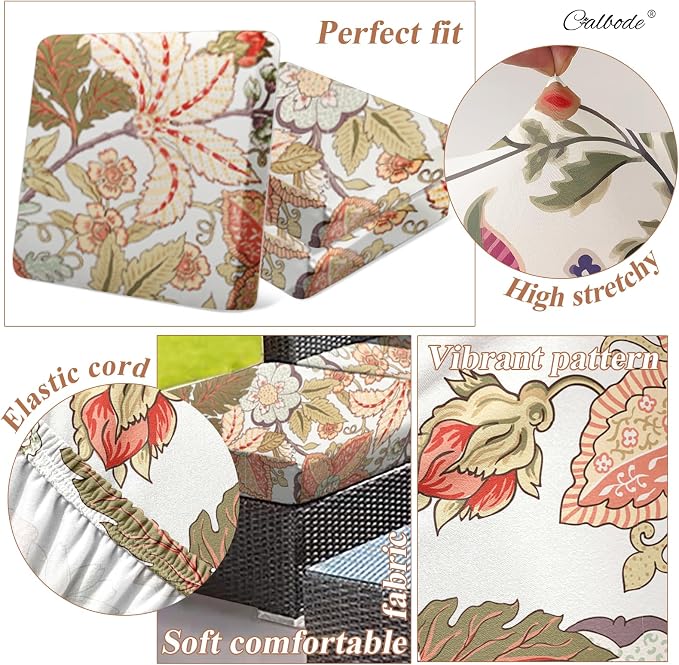 CALBODE 12Pcs High Elastic Digitally Printed Sofa Seat Cushion Cover, Soft & Comfortable Reusable Floral Print Stretch Couch Cushion Slipcover for Outdoor Furniture Protector Replacement(Cover Only