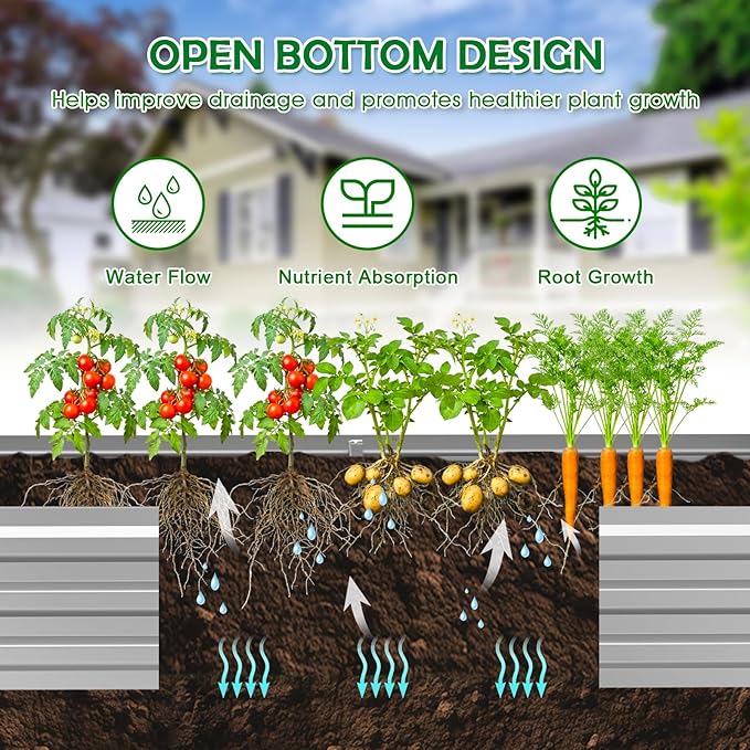 10x2x1FT Galvanized Raised Garden Bed Outdoor Patio, Large Rectangular Metal Planter Boxes,Plant Container Kit for Gardening, Vegetables, Flowers, Herbs,Silver,1 Pack