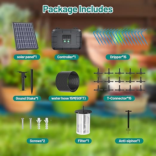 Biling 8W Pro Solar Irrigation System, Digital Programmable Automatic Drip Kit with 3000mAh Battery for Large Gardens, Supports 30+ Potted Plants, Greenhouses, Raised Beds