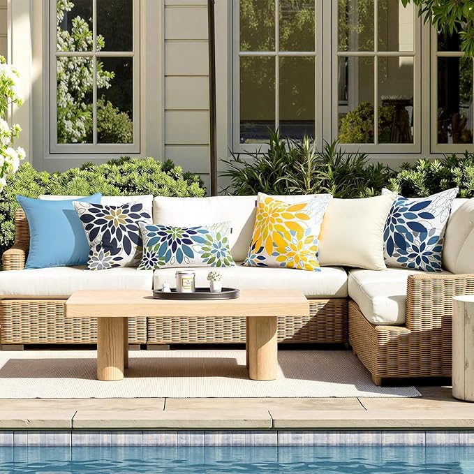 Floral Outdoor Pillow Covers Waterproof Spring Throw Pillow Cases Black Brown 16x16 Inch Set of 2 Decorative Summer Cushion Covers for Patio Furniture Garden Bench Porch Sofa