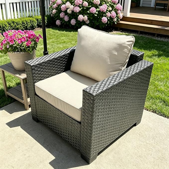 24''x24''x4'' Outdoor Seat Cushion Set, Beige Patio Replacement Cushions | Water-Resistant & Fade Resistant Fabric with Removable Cover, Fits Outdoor Chair Sofa Couch