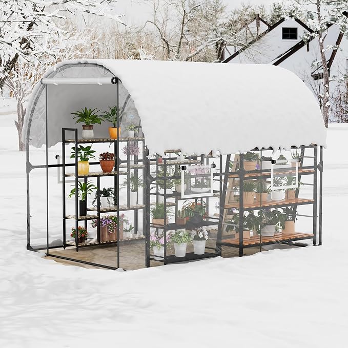 GarveeHome 6.6X8.2x6.6 Tunnel Greenhouses, Heavy Duty Walk-in Greenhouse for Outdoors with PE Cover, Instant Pop-Up Sturdy Metal Frame Hoop House with Zippered Roll-Up Door &4 Ventilated Mesh Windows