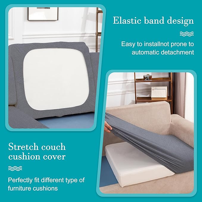 BIETYONE 14Pcs Stretch Patio Cushion Covers,Outdoor Couch Covers Replacement,Outdoor Couch & Sofa Slipcovers,for Patio Furniture Cushion Covers,Washable Reusable Furniture Protector (Grey,Cover Only)