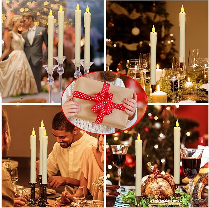 KSWING Upgraded Real Wax LED Flameless Taper Candles with Remote, 2 PCS Ivory Dripping Candlesticks Battery Operated 3D Flickering - 9.6" Long Realistic Fake Candle Sticks for Home/Wedding/Xmas Decor