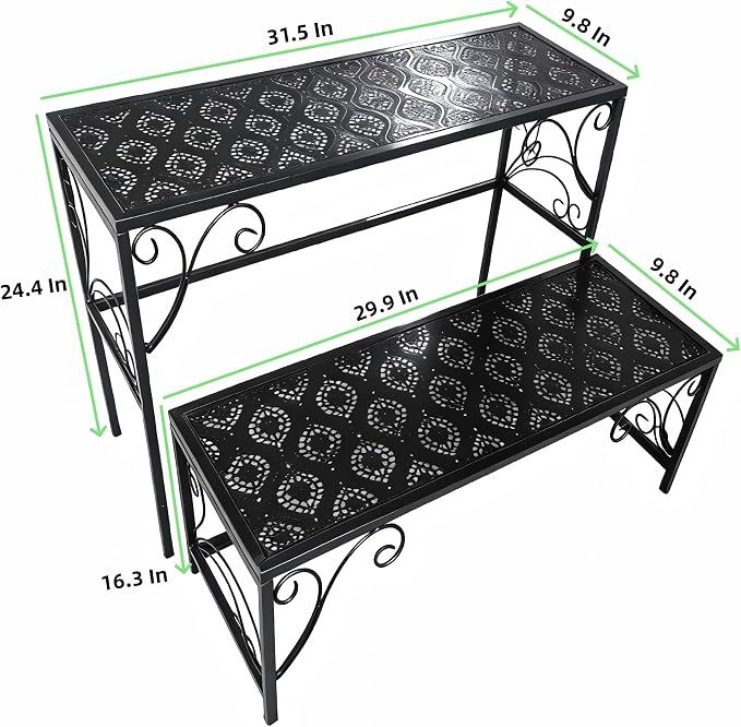 2 Tier Metal Plant Stand, Ladder Flower Pot Holder Plant Stands, Stackable Heavy Duty Tall Plant Shelf Flower Pot Holder for Patio Garden Corner Balcony Living Room (2 Tier H24.4 In-Black)