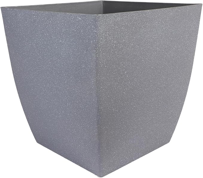 The HC Companies Santa Fe Square Self-Watering Pot - Lightweight Plastic Planter for Herbs & More - Durable Plant Pots for Indoor Plants & Outdoor Plants (16” Pebble Gray, Pack 1)