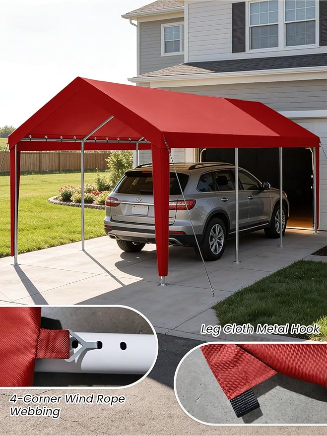 12 x 20 Ft Carport Replacement Cover, Heavy Duty Outdoor Car Tarp Canopy, Waterproof & UV Protected Tear Oxford Tarp with Ball Bungees (Frame is Not Included)