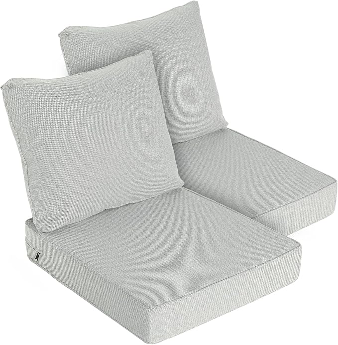 Goodgoods 24 x 28 Outdoor Patio Deep Seat Cushions 2-Pack, 1000+ Hours Fade-Resistant & Water-Resistant Outdoor Furniture Chair Cushions with 30D High-Resilience Foam for Sofa Chair, Gray