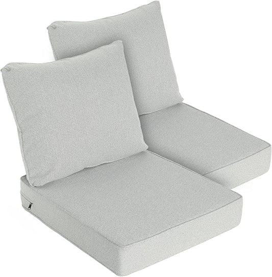 Goodgoods 24 x 28 Outdoor Patio Deep Seat Cushions 2-Pack, 1000+ Hours Fade-Resistant & Water-Resistant Outdoor Furniture Chair Cushions with 30D High-Resilience Foam for Sofa Chair, Gray