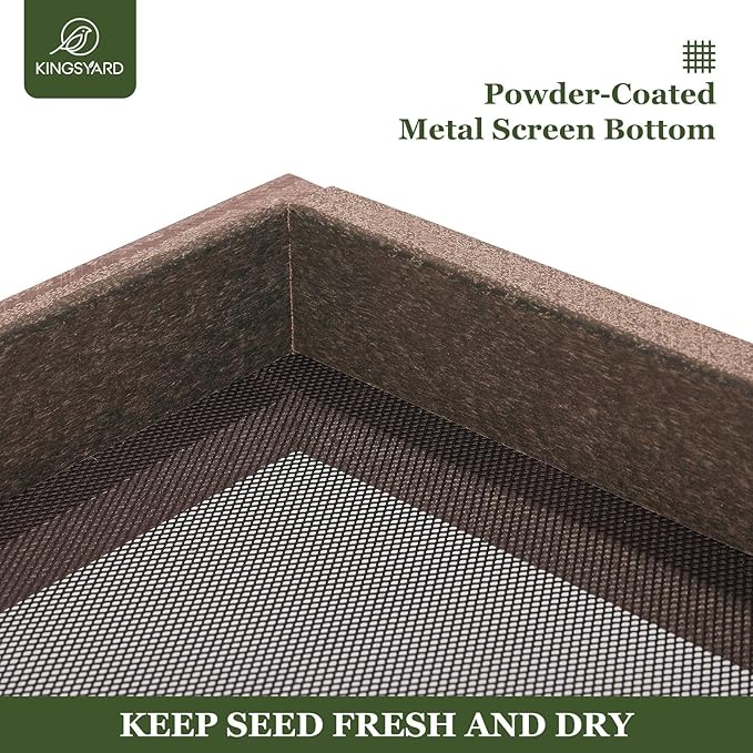 Kingsyard Platform Bird Feeder for Outdoors, Hanging Tray, 2 Pack | Recycled Poly Lumber, Weatherproof, 11x11 Tray, Holds up to 3 lbs Seeds or Mealworms, Easy Clean & Refill, Brown