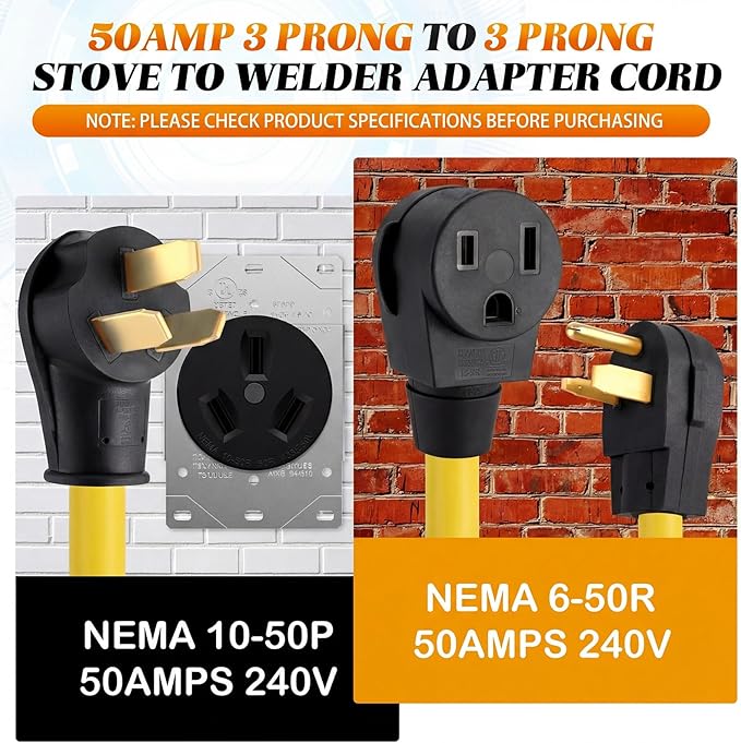 Kanayu 10-50P to 6-50R 50amp Welder Adapter Cord Compatible with NEMA, 3 Prong Range Stove Oven to Welder Plasma Cutter Adapter with Ergonomic Handle Heavy Duty STW 8 AWG*3C, 1ft, ETL Listed