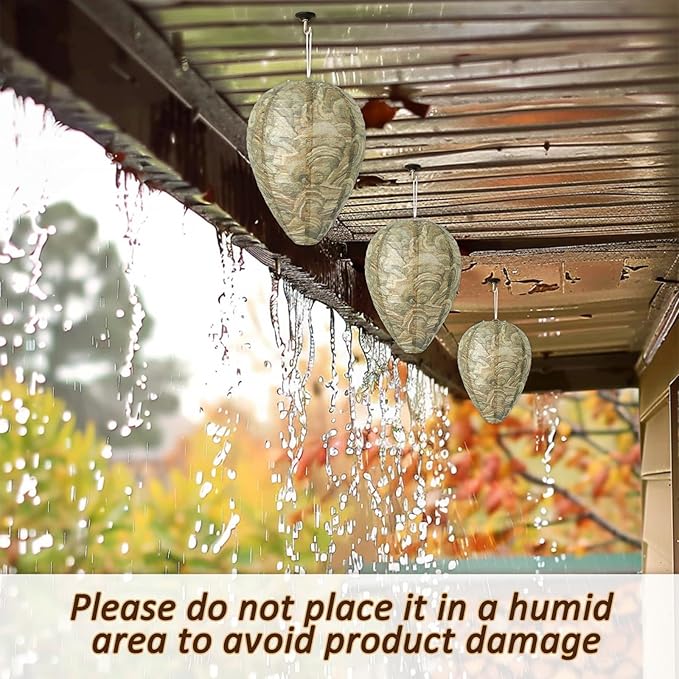 DECYOOL 6 Pack Paper Wasp Nest Decoy Hanging Wasp Nest Stay Away from Wasps Hornets Yellow Jackets(Brown Green)