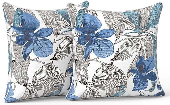 LVTXIII Outdoor Throw Pillows Set of 2, Patio Waterproof Pillows Fade Resistant Accent Pillows for Home and Garden Furniture Decoration, 16"x16", Clemens Noir Blue