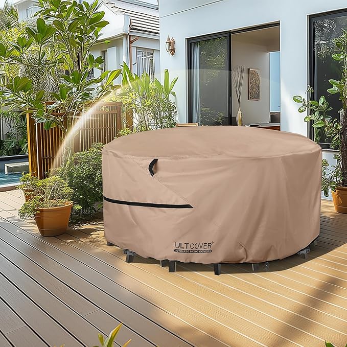 ULTCOVER Round Patio Table and Chair Set Cover - Outdoor Heavy Duty 600D Waterproof Furniture Cover 60 inch