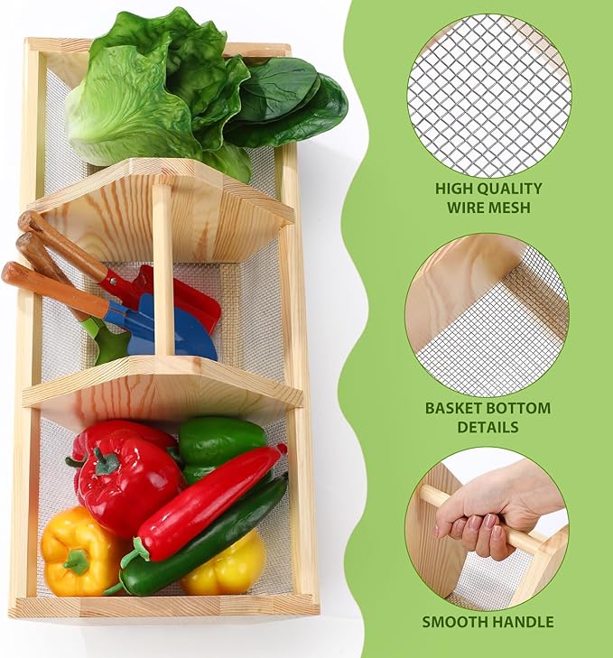 Garden Harvest Basket 20 x 10 x 8 Inch Vegetable Hod for Gardeners Fruits Veggies Basket with Center Divider Versatile Gardening & Vegetables Gathering Hod with Wood Handle Father's Day Gift