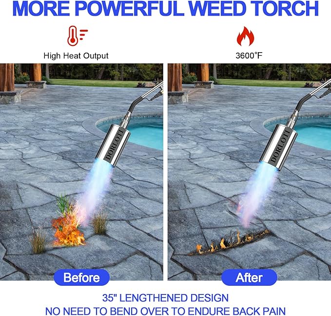 Propane Torch Weed Burner Kit, High Output with Long/Short Mode,12.5FT Hose Heavy Duty Blow Torch Flamethrower with Self Igniter and Turbo Trigger for Weeding,Roofing,Melting Ice,BBQ