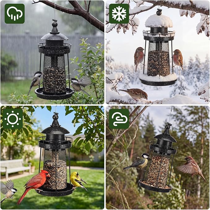 Lavezee Bird Feeder for Outdoors, Large Capacity Hanging Bird Feeders for Outside Wild Birds Hummingbird Parrot，Black
