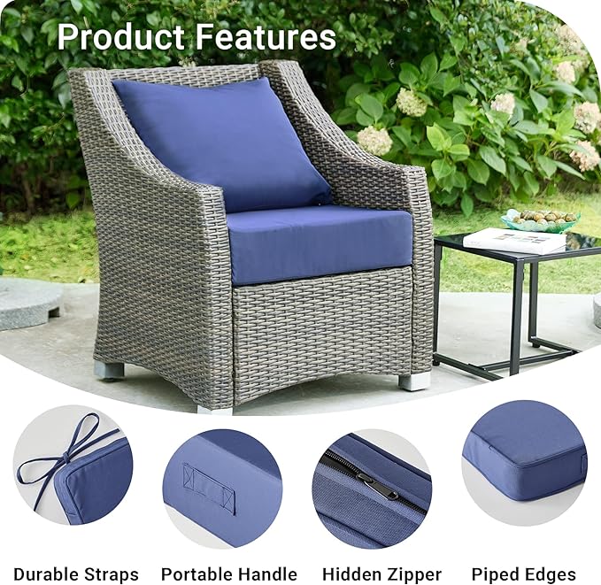 IPYNBAP Outdoor Cushions for Patio Furniture,Outdoor Seat Cushion Set 24 x 24 x 5.75 Inch,Waterproof & Fade Resistant Outdoor Chair Cushions,Deep Patio Chair Cushion with Removable Cover,Navy Blue