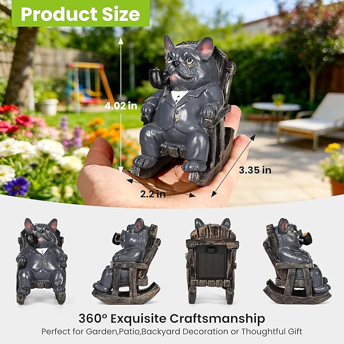 SOWSUN Bully Dog Miniature Garden Statue Solar Bull Dog Decor Outdoor Decoration for Garden Patio Yard Lawn Balcony Ornament, Father's Day Birthday Housewarming Gifts for Man Grandpa, 2.2"x3.35"x4.02