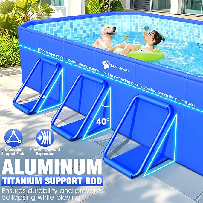 StarOcean 2026 Large Foldable Pool,Non-Inflatable Swimming Pool for Kid,Adult Collapsible Pool Hard Plastic,Overthickened Extra Large Foldable Pool,Portable Folding Kid Pool for Backyard,118"x73"x20"