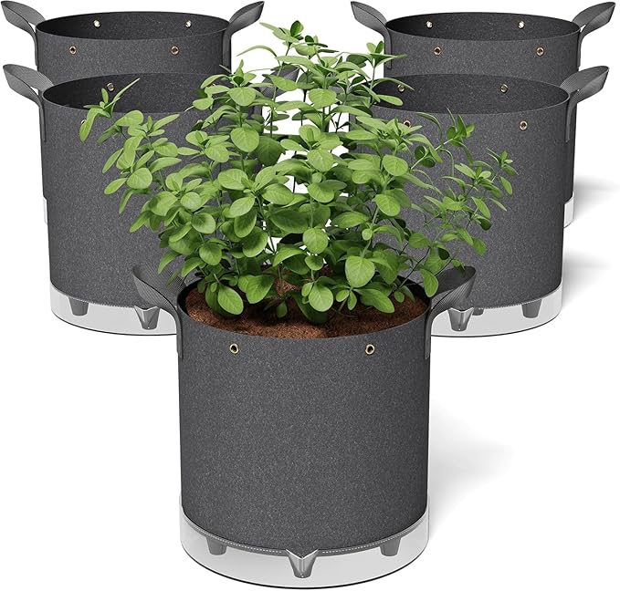 Patigrow Self-Watering Grow Bags, 5-Pack 3 Gallon 420G Thick Nonwoven Fabric Pots with Reinforced Handles and Multi-Purpose Rings, for Low Stress Plant Training Fruits, Vegetables,and Flowers