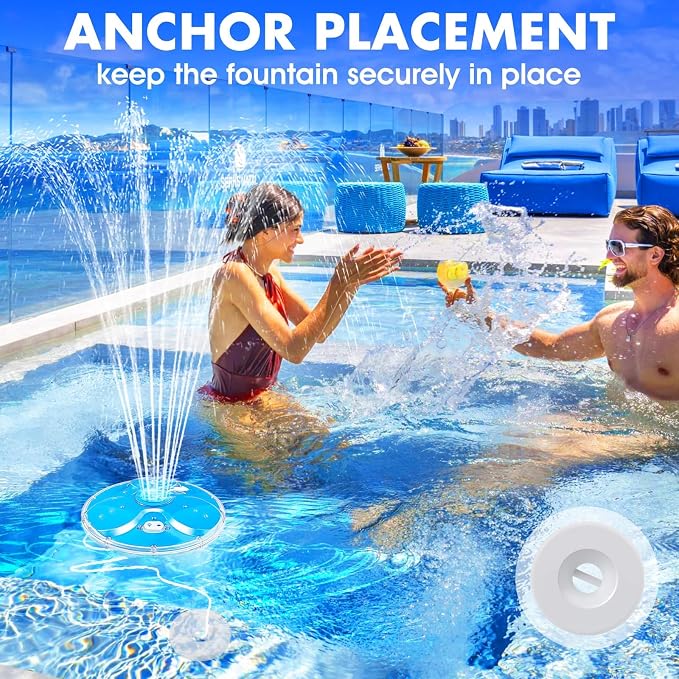 Upgraded Pool Fountain with Remote,2026 Floating Pool Fountain with Lights,Above Ground Pool Water Fountains Pump with Anchor,Swimming Pool Fountains for Inground Pool-1PC(Blue)