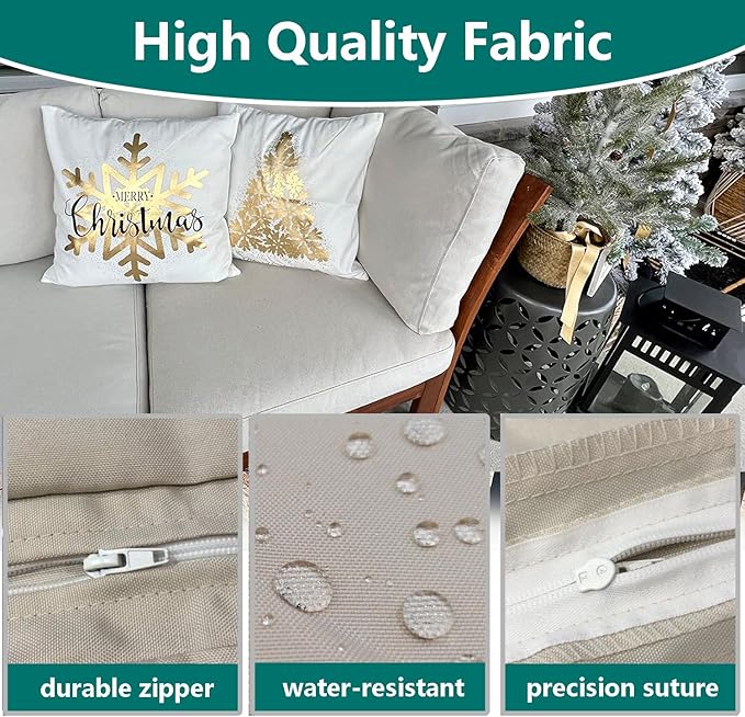 FLYMEI Patio Cushion Covers 22x20x4 Waterproof Outdoor Cushion Cover Replacement 2Packs Outdoor Seat Cushion Slipcover for Rattan Chair Sofa, Apricot