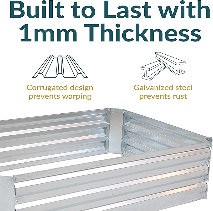 Sunnydaze Galvanized Raised Garden Bed Kit - 4x3x1 ft Outdoor Raised Garden Bed - Metal Planter Box for Vegetables, Flowers, Herbs - Silver - 4' x 3' Rectangle