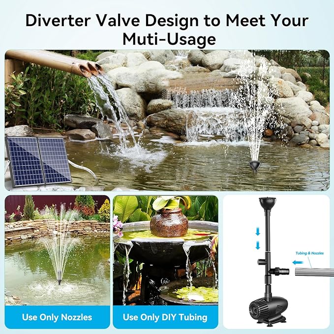 POPOSOAP 55W Solar Fountain Pump, 580GPH Solar Pond Pump with Water Flow Adjustable, Solar Powered Water Pump with PVC Tubing & 16.5FT + 9.8FT Cord For Ponds, Garden, Waterfall, Hydroponics-P155H
