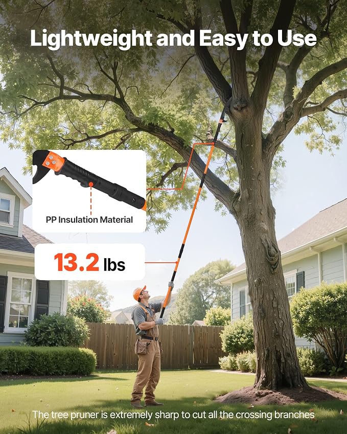 VEVOR Manual Pole Saw, 4.46-26.4 ft Extendable Tree Pruner, Sharp 65Mn Steel Blade, Lightweight Fiberglass Handle Pole, Two Double-Hook Saws for High Branch Trimming, Pruning Tool for Palms, Shrubs