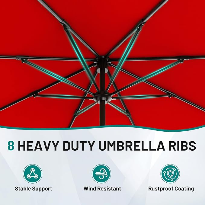 AreShark 12 FT Patio Umbrella for Outdoor, Outdoor Table Umbrella with Push Button Tilt and Crank, Outdoor Patio Umbrellas with 8 Sturdy Ribs, Patio Umbrellas for Market, Garden, Pool (Red)