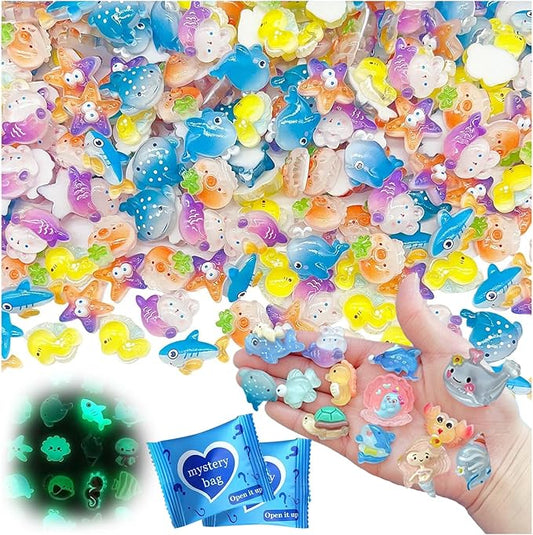 Mini Glow In The Dark Animal Resin Models, Resin Animals Mystery Bags, Individually Wrapped Blind Bags Tiny Animal Figurines, Collectible Mini Animals For Fairy Garden, DIY Crafts (200, Ocean)