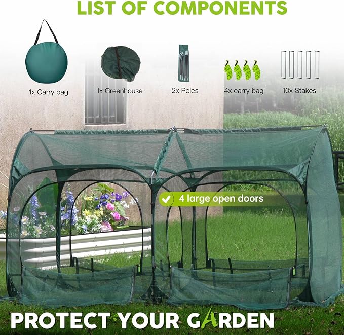 Poray Large 8.2x4FT Plant Netting Cover, Pop up Tunnel Crop Cage Gardening Net,Pest Guard Cover for Vegetables &Fruits,Durable Gardening Net for Plant and Animal