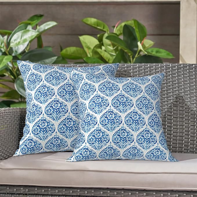 LVTXIII Outdoor Pillow Covers 20x20 Inch, 2 Pack Large Square Throw Pillow Cases, Fade-Resistant Cushion Covers for Patio Furniture Sofa, Garden Porch, Celadon Geometric
