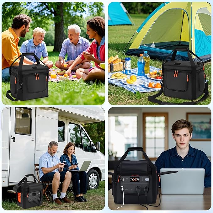 Portable Carrying Bag Compatible with Jackery Explorer 1000 V2, Soft Power Station Storage Case with Padding, Generator Covers with Side Zipper, Multi-Pocket, Shoulder Strap, 13.78*10.23*10.8in