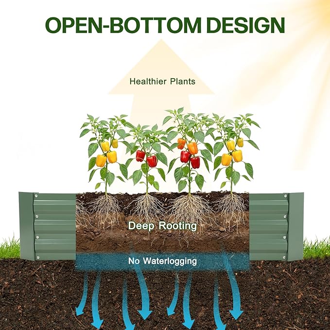 Aoodor 8 x 4 x 1 ft Outdoor Raised Garden Bed, Reinforced Galvanized Steel Planter Box for Vegetables, Herbs, and Flowers