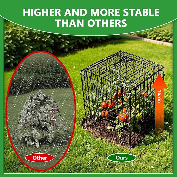 Garden Wire Cloches For Plants Extra Large 13.2" X13.2" X16.7" Rustproof Plant Cages For Outdoor Plants Protectors From Animals With Openable Top Cover & Stakes Plant Cages To Keep Animals Out (2 PCS)