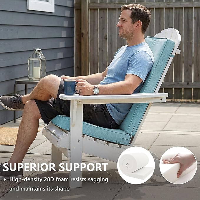 Adirondack Chair Cushion - Removable Cover, Water-Repellent & Fade-Resistant Faux Linen, Securing Straps, Non-Slip Bottom, Fit for Most Outdoor Adirondack & Rocking Chairs - Teal