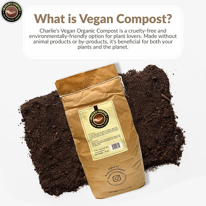 Charlie's Vegan Compost - Concentrated Organic Gardening Vegan Cruelty Free Plant Soil Amendment Dirt Booster - Indoor or Outdoor Garden Farming, Increase Yield in Vegetables, Plants - 10 Lb
