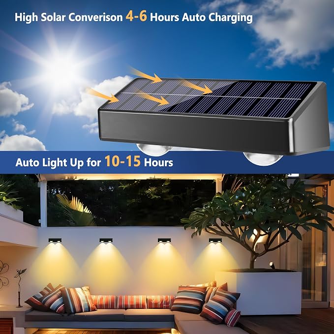 Brizled Solar Fence Lights Outdoor, 8 Pack Red White Blue Patriotic Outdoor Fence Lights 9 Colors & 11 Modes RGBCW Color Changing Solar Wall Lights, Waterproof Railing Lighting for July 4th Halloween