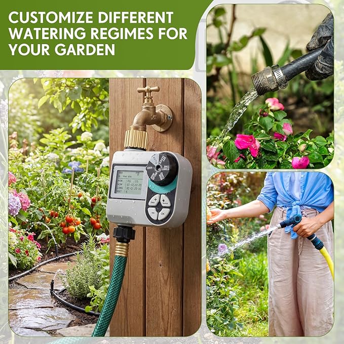 Kingdder Sprinkler Timer for Yard with Brass Inlet and Outlet Watering Timer for Garden Hose Timers Automatic Irrigation System with Rain Delay/Manual/ IP54 Waterproof(1 Outlet)