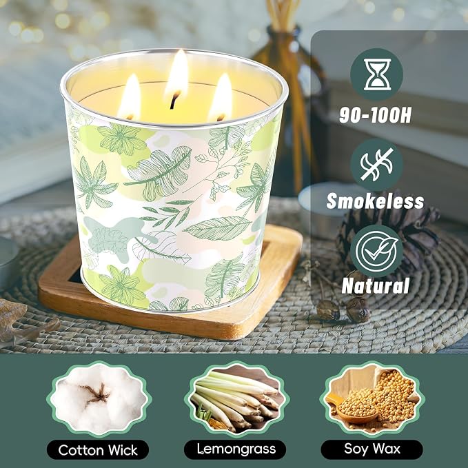 WarmEmbrace Citronella Candles Outdoor & Indoor, Large Citronella Candle 400H Burning Long Lasting, 4 Pack 20oz Soy Scented, 3-Wick Natural Soy Wax for Patio, Garden, Backyard, Camping, Cookout