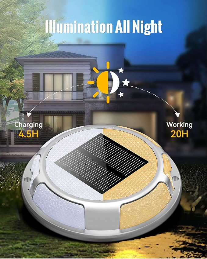 Solar Driveway Lights Dock Lights Waterproof 24 Pack, 2 Colors in 1 Outdoor LED Solar Deck Light, Solar Powered Walk Way Light Road Marker for Stair Pathway Patio