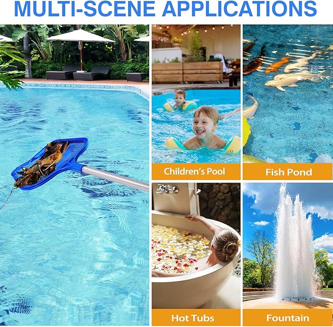 Pool Skimmer - Pool Skimmer Net with 5 Section Adjustable Telescopic Aluminum Pole, 25''- 64'', Pool Net Skimmer Rake with Ultra Fine Mesh , Pool Leaf Skimmer for Swimming Pools, Spas, Hot Tubs